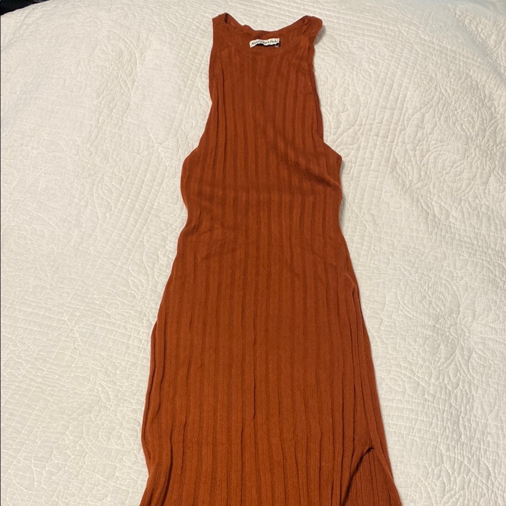 Abercrombie & Fitch Orange Ribbed Halter Sheath Dress